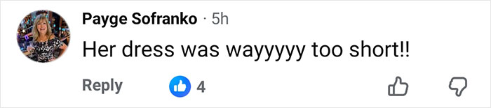 Comment by Payge Sofranko criticizing Gwen Stefani's inappropriate outfit for Rockefeller Tree Lighting as too short. Comment by Payge Sofranko criticizing Gwen Stefani's inappropriate outfit for Rockefeller Tree Lighting as too short.