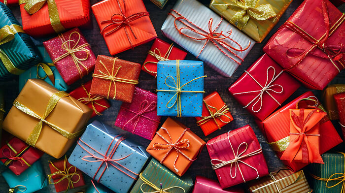 Colorful wrapped gift boxes with ribbons, symbolizing shocking secrets people trust strangers online with.