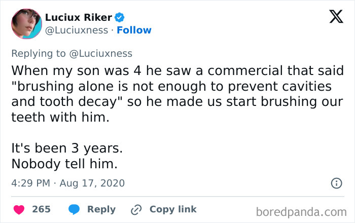 Heartwarming tweet about a child's sweet habit of brushing teeth together, perfect wholesome pics to cleanse your feed.