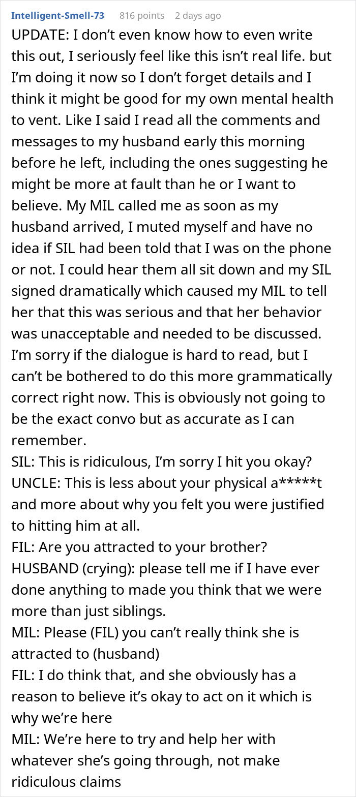 Text post about family intervention addressing a woman's obsession with her brother causing hospitalization and revealing uncomfortable truth. Text post about family intervention addressing a woman's obsession with her brother causing hospitalization and revealing uncomfortable truth.