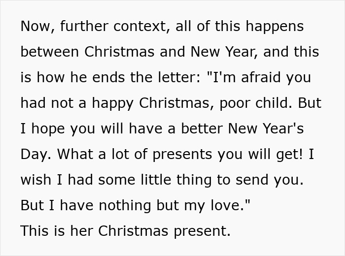 Text excerpt from a letter by the worst Victorian boyfriend expressing regret and a Christmas wish to a child. Text excerpt from a letter by the worst Victorian boyfriend expressing regret and a Christmas wish to a child.