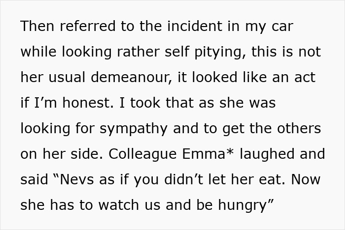 Text excerpt showing a woman not giving in to social pressure from coworkers despite an awkward situation.