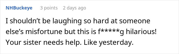 Comment expressing laughter at a sister’s barefoot spiritual advisor causing comical chaos at Thanksgiving.