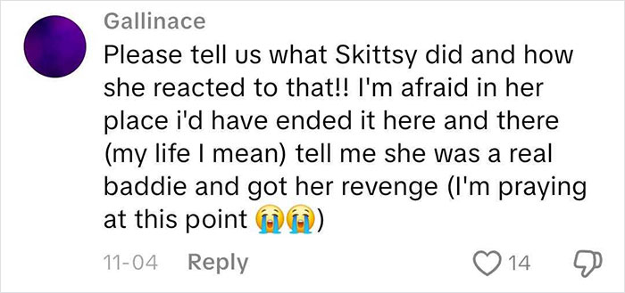 Comment from a user named Gallinace asking about Skittsy’s reaction, referencing the worst Victorian boyfriend letter. Comment from a user named Gallinace asking about Skittsy’s reaction, referencing the worst Victorian boyfriend letter.