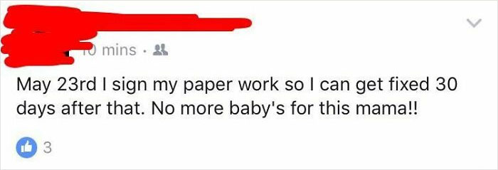 Screenshot of a confusing text post about signing paperwork to get fixed and no more babies, causing readers to pause and reread.
