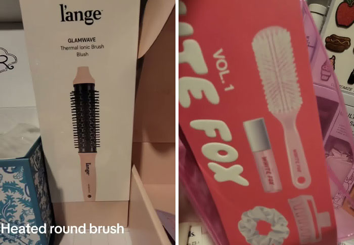 Christmas gift haul including a heated round brush and beauty items amidst daughter backlash discussion.