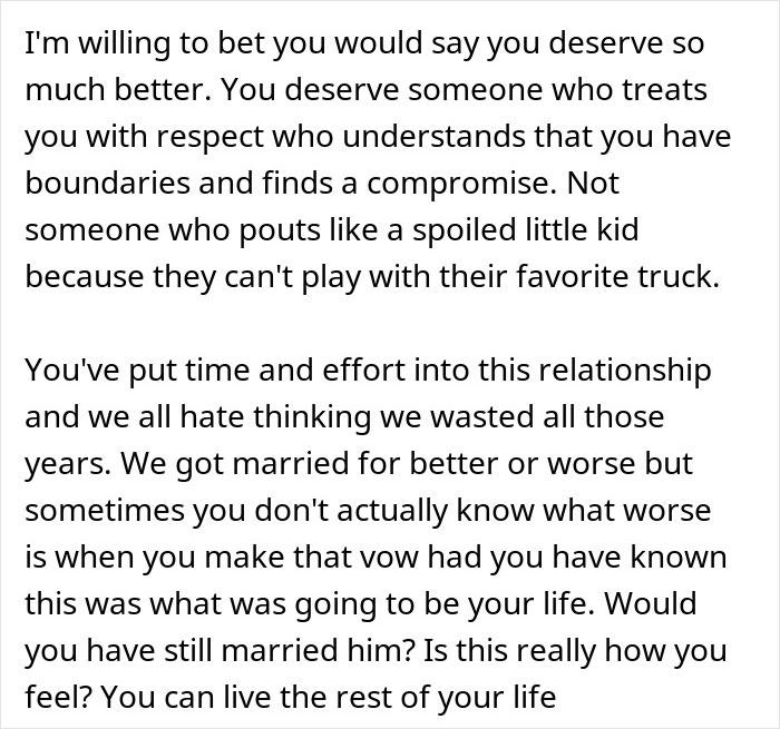 Text excerpt from relationship advice discussing boundaries, respect, and challenges with boys nights at their house. Text excerpt from relationship advice discussing boundaries, respect, and challenges with boys nights at their house.