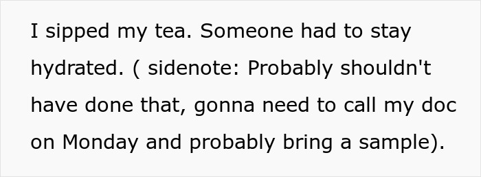 Text excerpt discussing a humorous incident involving a sister’s barefoot spiritual advisor causing chaos at Thanksgiving.