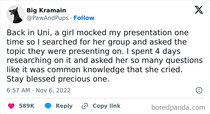 Tweet screenshot by Big Kramain sharing a college meme about persistence and presentation skills from students running on hope and energy drinks.