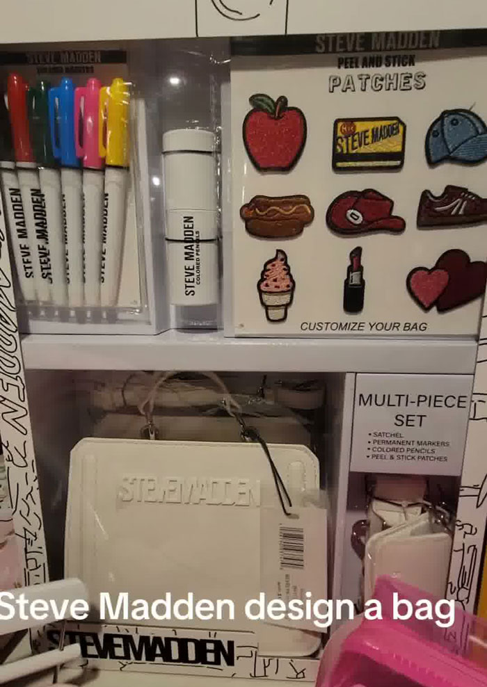 Steve Madden multi-piece set with bag, markers, and peel and stick patches in a Christmas gift haul for daughter.