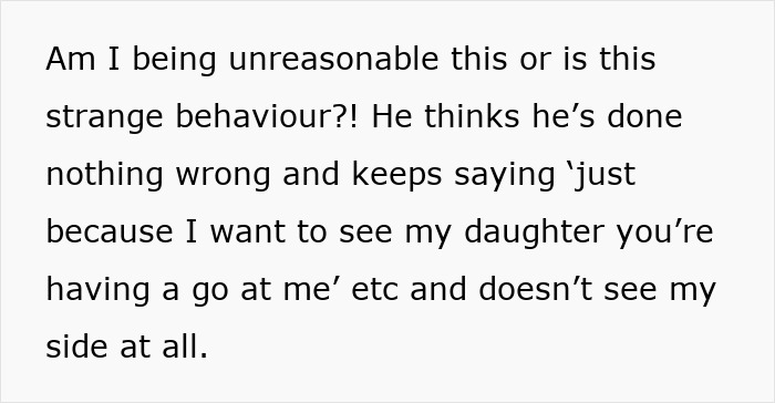 Text discussing unreasonable behavior of a husband who prioritizes time with another child over wife and baby on Christmas. Text discussing unreasonable behavior of a husband who prioritizes time with another child over wife and baby on Christmas.