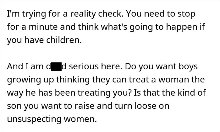 Alt text: Woman shuts down boys’ nights at their house discussing serious issues about respect and behavior toward women. Alt text: Woman shuts down boys’ nights at their house discussing serious issues about respect and behavior toward women.