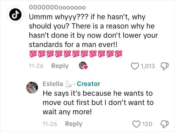 TikTok comments reacting to a woman’s proposal to her boyfriend of 14 years, sparking debate on relationship timing. TikTok comments reacting to a woman’s proposal to her boyfriend of 14 years, sparking debate on relationship timing.
