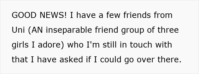 Text message on a screen sharing good news about staying in touch with friends, relating to a bride learning about groom cheating.