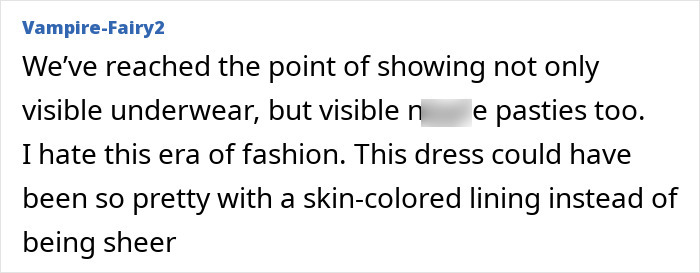 Screenshot of a comment criticizing Rachel Zegler's see-through dress and visible nipples, reflecting fan reactions online. Screenshot of a comment criticizing Rachel Zegler's see-through dress and visible nipples, reflecting fan reactions online.