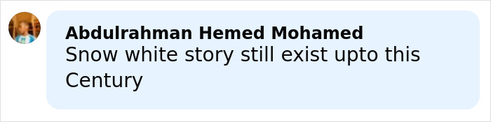 Person sharing a comment about a snow white story still existing in the century on a social media platform. Person sharing a comment about a snow white story still existing in the century on a social media platform.