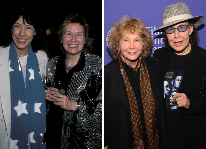 Two photos of celebrity couples smiling together, showcasing celebrity couples who resisted the test of time.