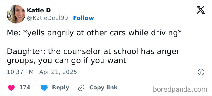 Screenshot of a parenting tweet about anger management, part of the best parenting tweets of 2025 collection.