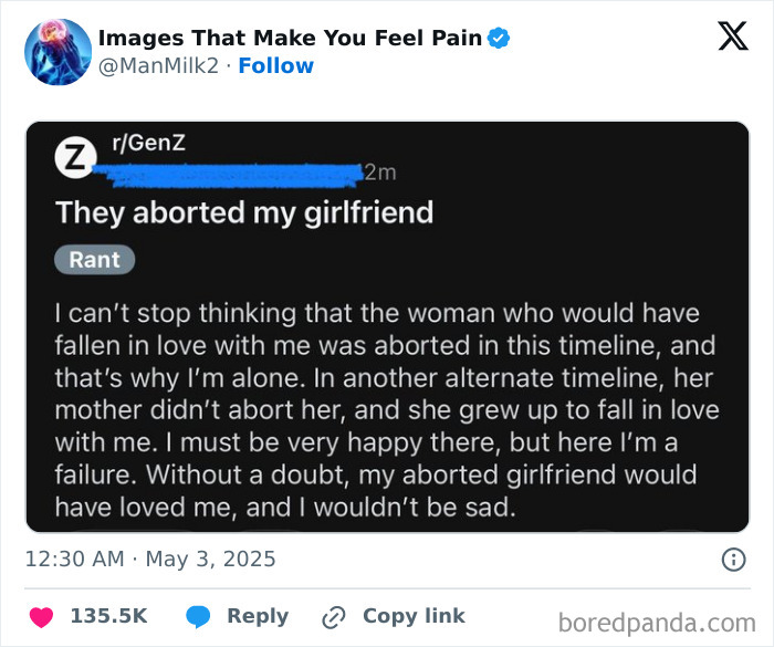 Reddit rant post about an alternate timeline and an aborted girlfriend, featured in hilarious posts to make you laugh.