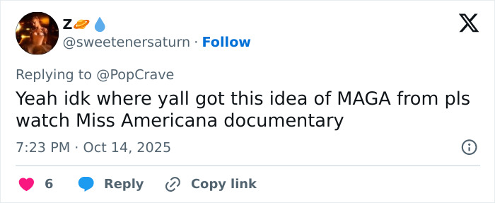 Screenshot of a social media comment discussing conspiracy claims related to Taylor Swift and coded white-nationalist messages. Screenshot of a social media comment discussing conspiracy claims related to Taylor Swift and coded white-nationalist messages.