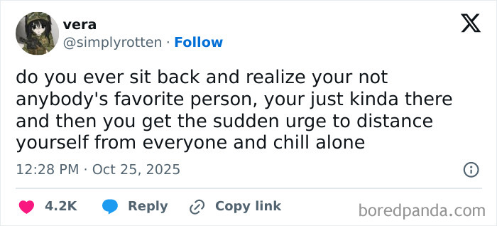 Text meme about feeling unnoticed and wanting to distance oneself, reflecting themes of hilarious memes and stress relief.