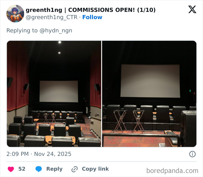 Empty small movie theater with limited seating and basic setup, illustrating the worst movie theaters shared by people.
