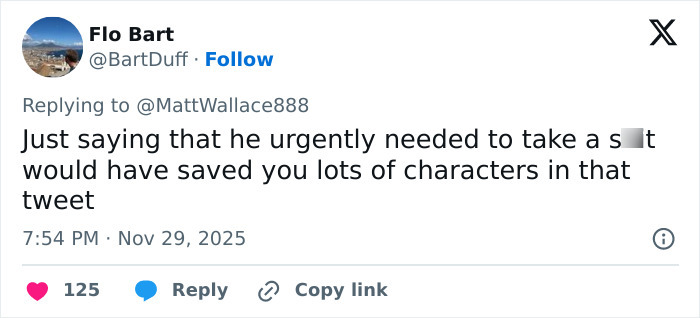 Screenshot of a Twitter reply discussing a user's comment about saving characters in a tweet.