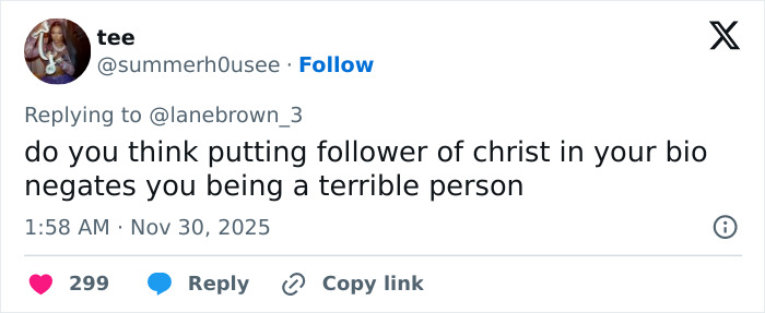 Tweet text discussing follower of Christ in bio, related to student anonymously exposes essay details on trans instructor removal. Tweet text discussing follower of Christ in bio, related to student anonymously exposes essay details on trans instructor removal.