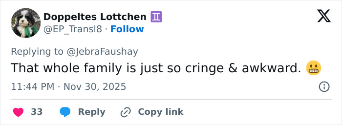 Screenshot of a tweet criticizing Apple Martin as an insufferable nepo-baby over her self-portrait modeling campaign video.