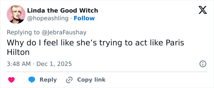 Tweet from Linda the Good Witch questioning Apple Martin’s modeling video, highlighting reactions to Apple Martin nepo-baby controversy.