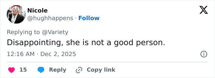 Tweet expressing disappointment in Hugh Jackman’s red carpet appearance with new girlfriend Sutton Foster amid divorce controversy.