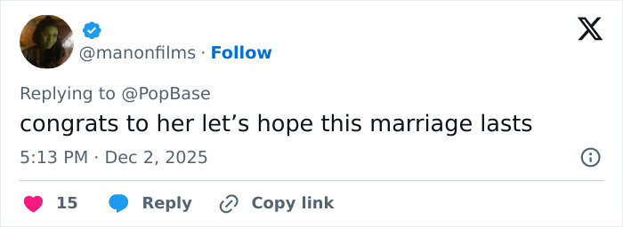 Screenshot of a tweet reacting to Miley Cyrus and Maxx Morando's engagement, highlighting mixed public opinions. Screenshot of a tweet reacting to Miley Cyrus and Maxx Morando's engagement, highlighting mixed public opinions.