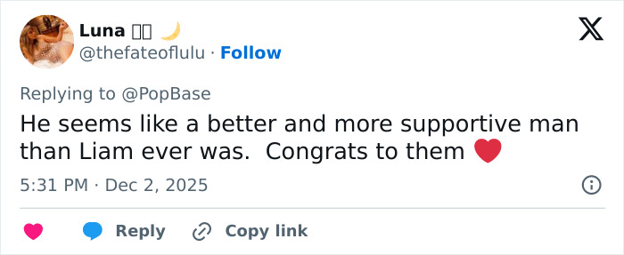 Tweet praising Miley Cyrus and Maxx Morando's engagement, highlighting support and mixed reactions online. Tweet praising Miley Cyrus and Maxx Morando's engagement, highlighting support and mixed reactions online.