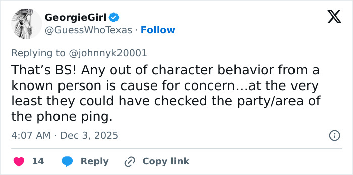 Screenshot of a Twitter reply about mom of late cheerleader refusing to accept cops' ruling after phone clue discovery. Screenshot of a Twitter reply about mom of late cheerleader refusing to accept cops' ruling after phone clue discovery.
