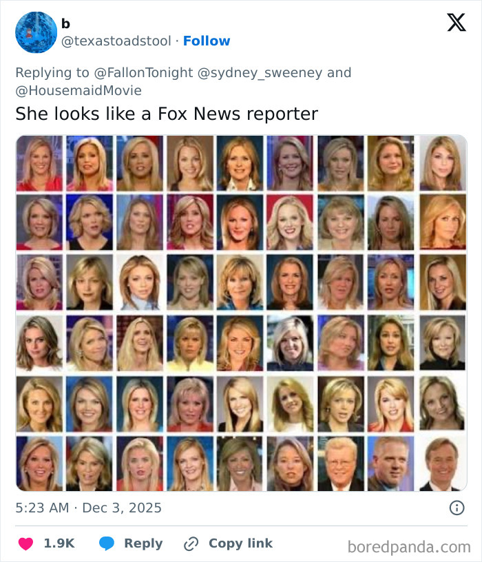 Collage of various Fox News reporters highlighting Sydney Sweeney’s MAGA makeover sparking online showdown. Collage of various Fox News reporters highlighting Sydney Sweeney’s MAGA makeover sparking online showdown.