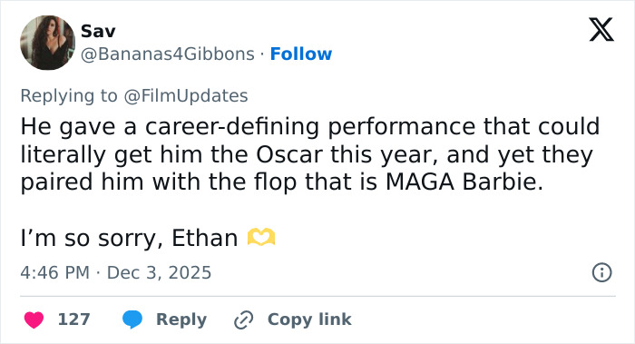 Twitter comment criticizing Ethan Hawke and Sydney Sweeney's pairing, sparking online firestorm and fan reactions. Twitter comment criticizing Ethan Hawke and Sydney Sweeney's pairing, sparking online firestorm and fan reactions.