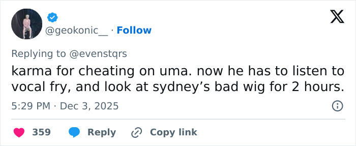 Screenshot of a tweet commenting on Ethan Hawke’s pairing with Sydney Sweeney, sparking an online firestorm.