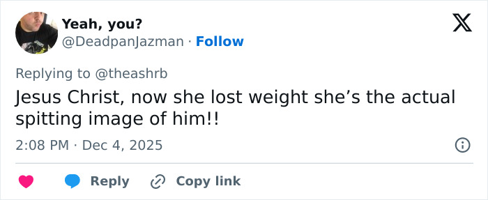 Screenshot of a tweet reacting to Kelly Osbourne’s transformation and mentioning her resemblance to dad Ozzy on his 77th birthday.