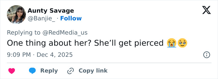 User tweet reacting to Cardi B getting neck and back piercings with crying and pleading emojis, discussing piercings. User tweet reacting to Cardi B getting neck and back piercings with crying and pleading emojis, discussing piercings.