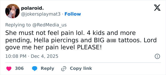 Twitter user reacting to Cardi B and her new neck and back piercings amid backlash and criticism online.