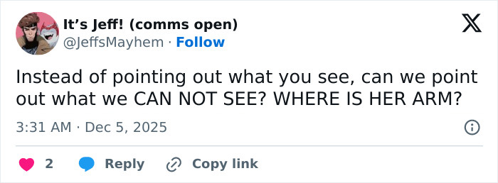 Tweet questioning a bizarre detail about Rebel Wilson and Ariana Grande’s photo, focusing on the missing arm in the image. Tweet questioning a bizarre detail about Rebel Wilson and Ariana Grande’s photo, focusing on the missing arm in the image.