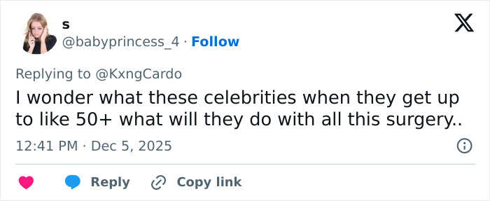 User tweet expressing curiosity about celebrities with many surgeries, relating to Cardi B neck and back piercings controversy.