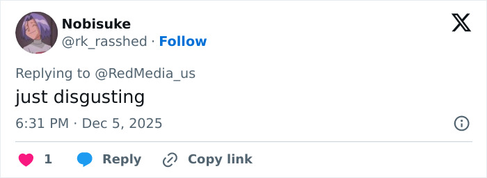 Tweet criticizing Cardi B's new neck and back piercings, calling the look disgusting in a social media reply. Tweet criticizing Cardi B's new neck and back piercings, calling the look disgusting in a social media reply.