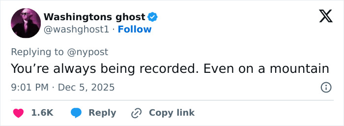 Screenshot of a tweet warning about being recorded, referencing a mountain related to woman abandoned and fatally frozen on Austria’s peak. Screenshot of a tweet warning about being recorded, referencing a mountain related to woman abandoned and fatally frozen on Austria’s peak.