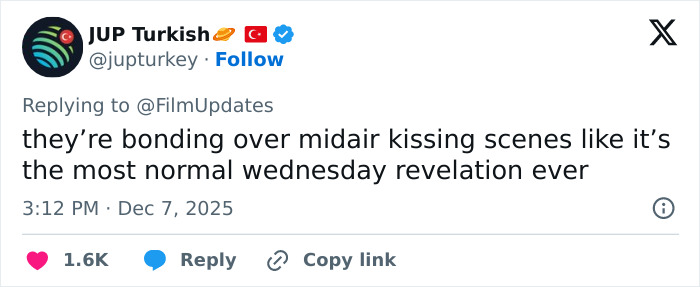 Screenshot of a tweet about David Corenswet sparking outrage with 1950s masculinity views during Jonathan Bailey scenes.