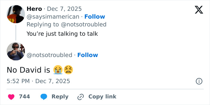 Twitter exchange showing outrage over David Corenswet’s comments on 1950s perspective of masculinity.