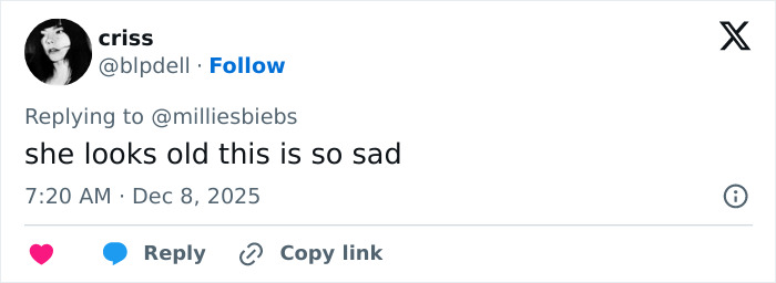 Screenshot of a tweet critiquing Millie Bobby Brown's latest sheer outfit and fan reactions to past Fallon appearances. Screenshot of a tweet critiquing Millie Bobby Brown's latest sheer outfit and fan reactions to past Fallon appearances.