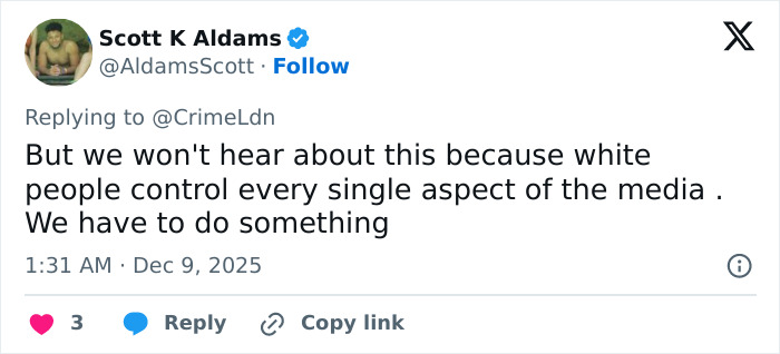 Tweet from Scott K Adams discussing media control and lack of coverage on a wealthy US student after altercation incident. Tweet from Scott K Adams discussing media control and lack of coverage on a wealthy US student after altercation incident.