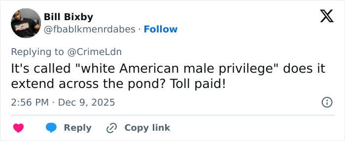 Tweet discussing white American male privilege in context of a wealthy US student’s behavior after girlfriend altercation. Tweet discussing white American male privilege in context of a wealthy US student’s behavior after girlfriend altercation.