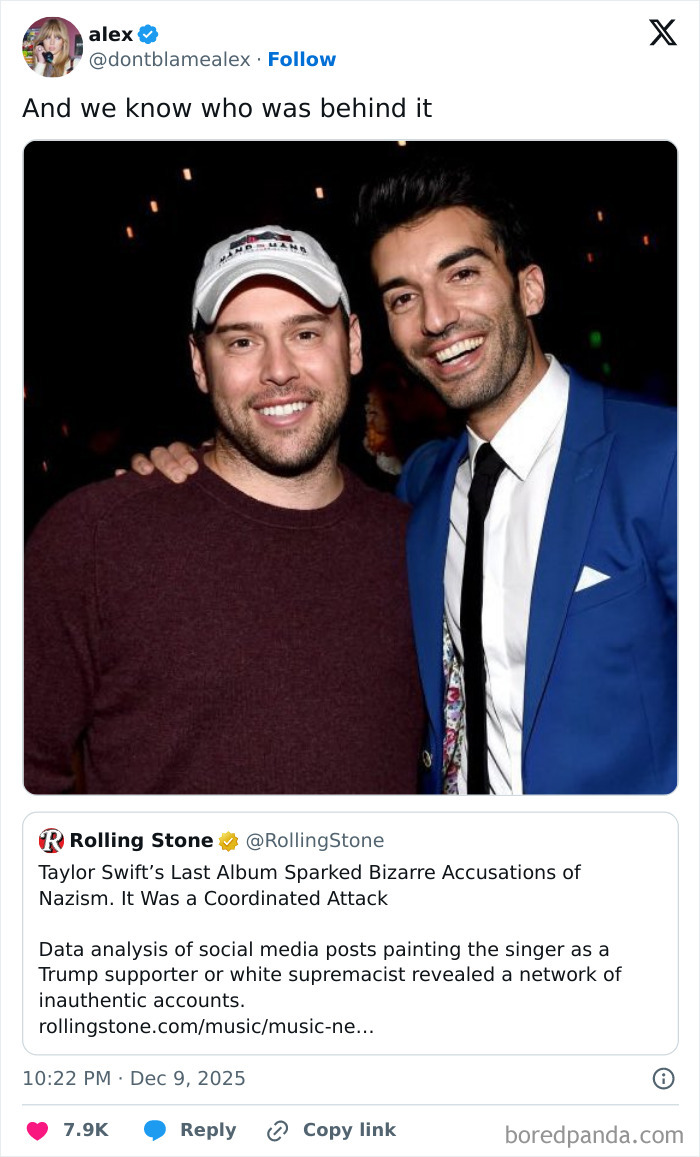 Two men smiling together at an event, illustrating the topic of Taylor Swift targeted by fake white-nationalist conspiracy claims. Two men smiling together at an event, illustrating the topic of Taylor Swift targeted by fake white-nationalist conspiracy claims.